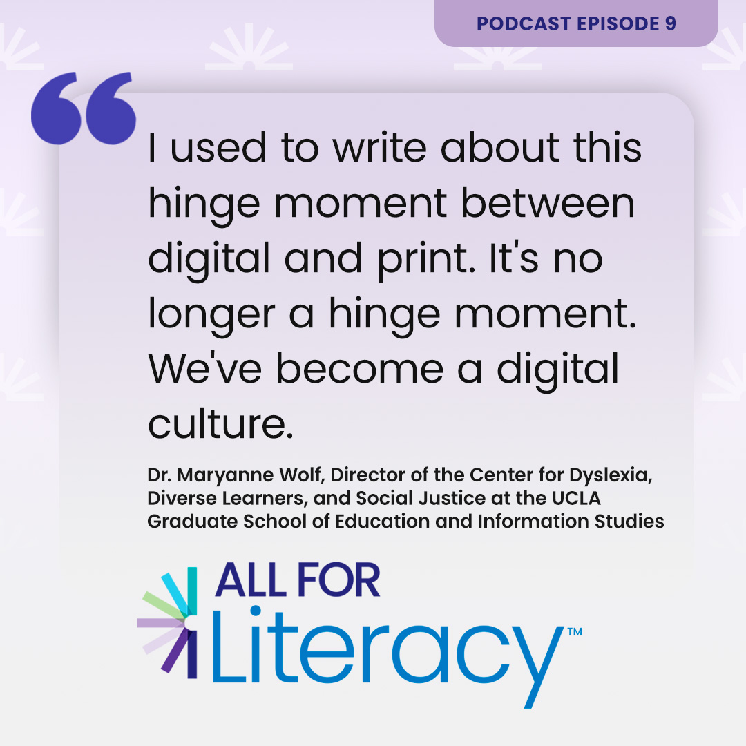 In October, #DyslexiaAwarenessMonth, I'm excited to share my conversation about #Dyslexia and the #ScienceOfReading with Dr. Maryanne Wolf on the #AllforLiteracy podcast! Discover how our brains engage with reading. 🎧 Listen today! spr.ly/6018uiNys