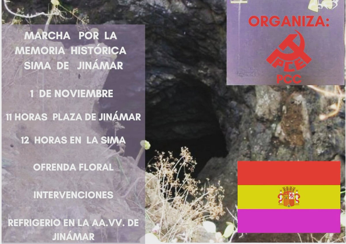 Como cada año, este próximo 1 de Noviembre, iremos en marcha conmemorativa reivindicando nuestra historia y la necesidad de un proceso de recuperación de la memoria histórica.
Por los que fueron, por los que somos y los que seremos.
¡TE ESPERAMOS!
¡QUE VIVA LA REPÚBLICA