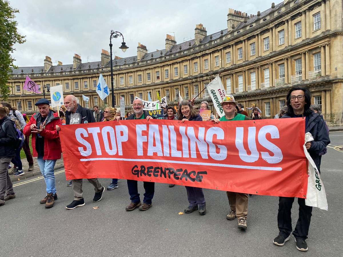 Good support from local Greenpeace groups at <a href="/XRSouthWest/">XR South West Britain</a>'s Unite To Survive. 52 people signed up to be Climate Voters. Great to gather with so many other environmental, nature &amp; social justice groups.  The march through Bath was uplifting. Thanks to all the organisers &amp; helpers.