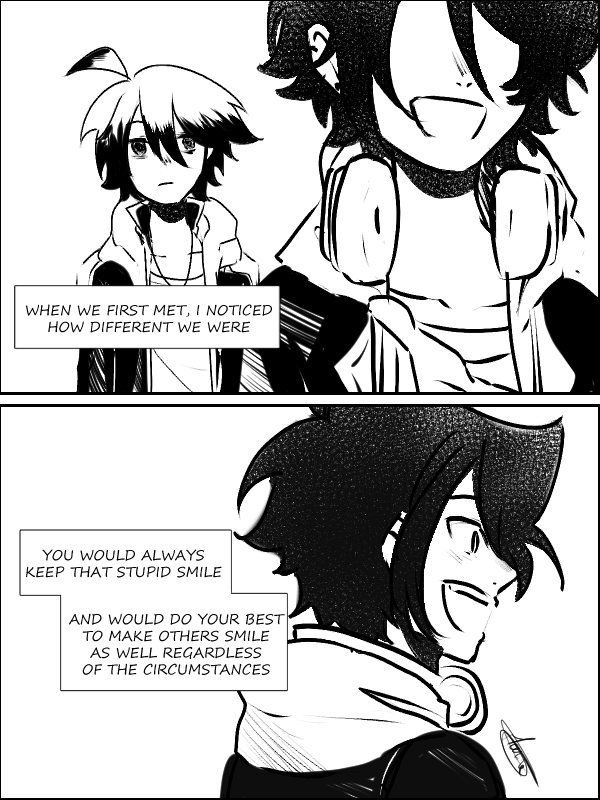 Gumidraww's tweet photo. I didn't post it yet here, this is the english translation for 25HBD! The theme was "Everything is a matter of perspective!" and the constraint : "Create an optical illusion."
I used my OCs from my personal project, Noah and Alexis, I hope that you'll enjoy it! 🫶

4/12 https://t.co/HNDkVxoMEM