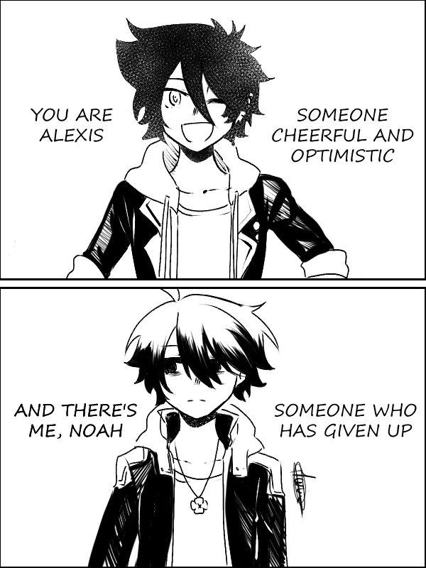 Gumidraww's tweet photo. I didn't post it yet here, this is the english translation for 25HBD! The theme was "Everything is a matter of perspective!" and the constraint : "Create an optical illusion."
I used my OCs from my personal project, Noah and Alexis, I hope that you'll enjoy it! 🫶

4/12 https://t.co/HNDkVxoMEM