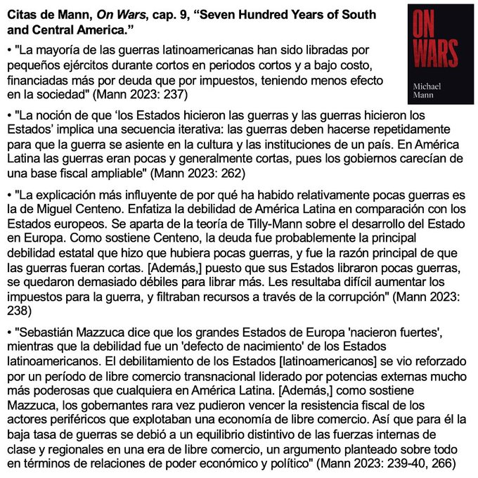 Fuente: Michael Mann, On Wars. New Haven: Yale University Press, 2023; traducción propia.