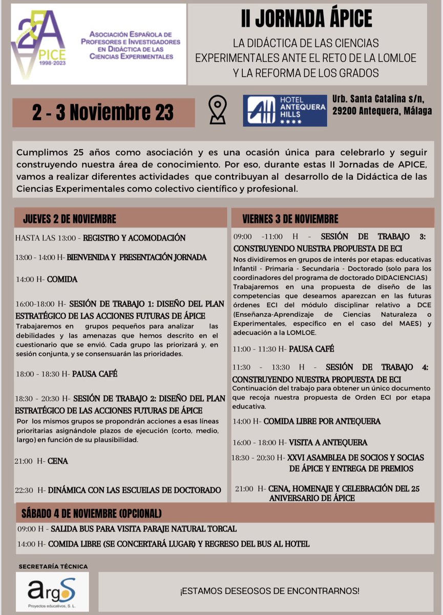 Infografía con el horario de las #IIJornadasAPICE #Antequera 
Nos encontramos en unos días 🫶🏼