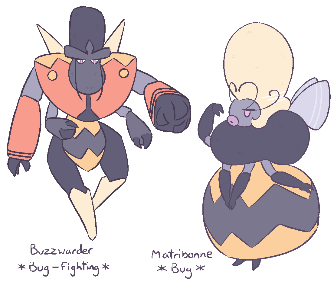 ProfBoxwood's tweet photo. "A single Matribonne will lord over a colony of hundreds. Humans and pokemon alike should mind their surroundings when the scent of honey is abound" 
#pokemon #fakemon https://t.co/9QALHkSC4i