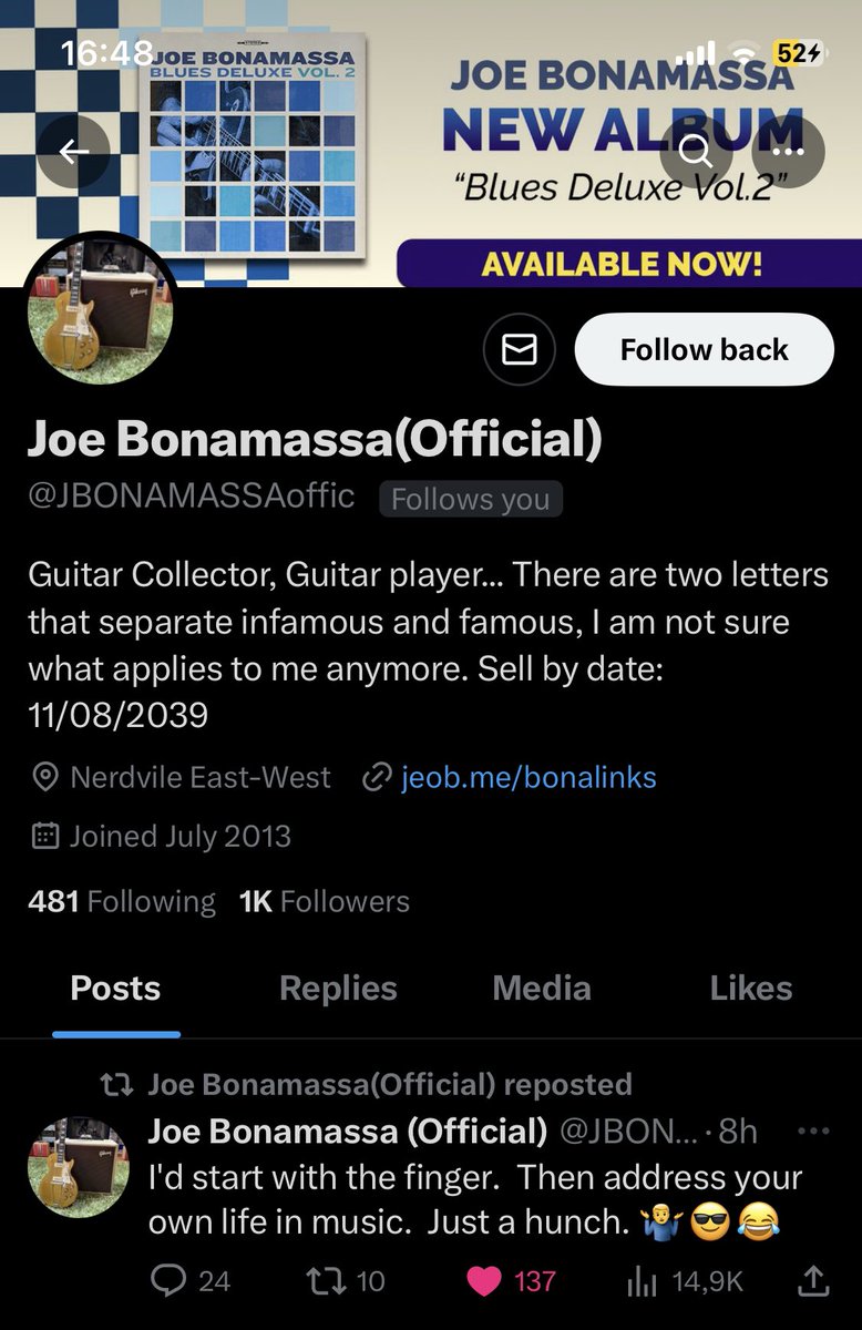 Hey <a href="/JBONAMASSA/">Joe Bonamassa (Official)</a> there is an imposter going around