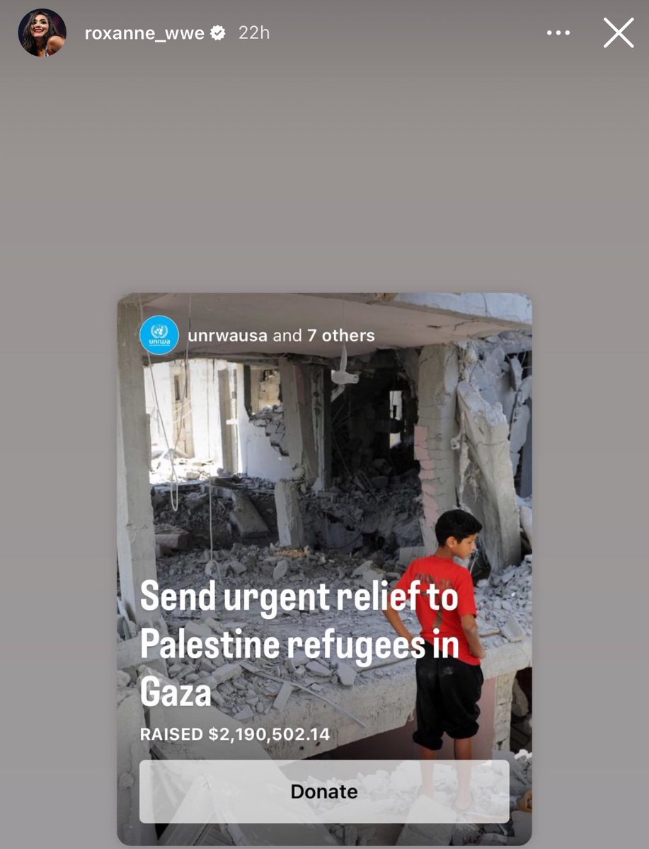 Roxanne Perez shows support for Palestine by sharing a donation link for refugees in Gaza.