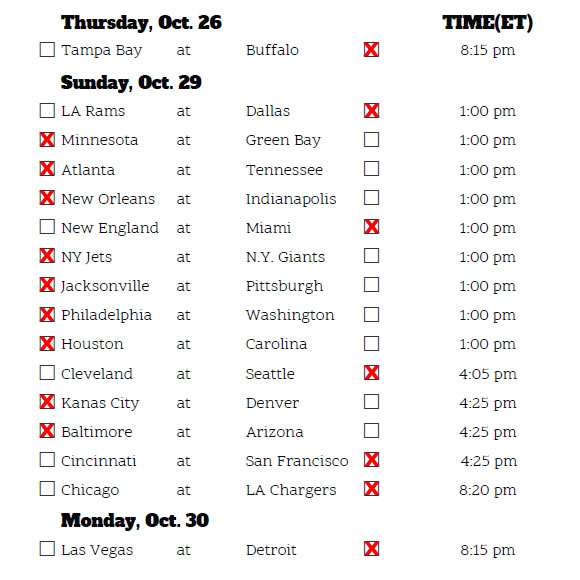 halilsfbtalk's tweet image. Could easily see home dogs in the Colts &amp;amp; Giant pull off slight upsets here, but otherwise going pretty chalk with my straight-up picks this week! 🖍

#NFL #WeeklyPicks #NFLPicks #WeeklyPickEm #NFLWeeklyPickEm #NFLWeekEight #NFLPredictons #NFLTwitter