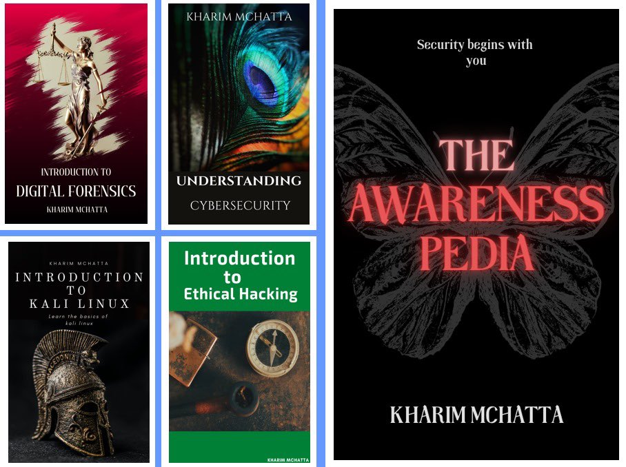Published 5 books to get people started into cybersecurity and digital forensics, if interested inbox me 🙂

<a href="/JonesBaraza/">Jones Baraza</a> <a href="/tahaafarooq/">Tahaa Farooq</a> <a href="/ict_commission/">ICT Commission-Tanzania</a> @TCRA_Care <a href="/mug3njutsu/">they call me jjjohn</a> <a href="/uzarwanda/">Uza🇷🇼</a> <a href="/ikuamike/">Sir M</a> <a href="/k0imet_/">_k0imet 🫠</a> <a href="/Steiner254/">It's Steiner254</a> <a href="/BlackInCyberCo1/">Blacks In Cybersecurity</a> <a href="/Cyber_Talents/">CyberTalents</a> <a href="/aajamwa/">Mwana Wa Kenya</a> <a href="/MissChitah/">Calister .A. Simba🛡️</a>