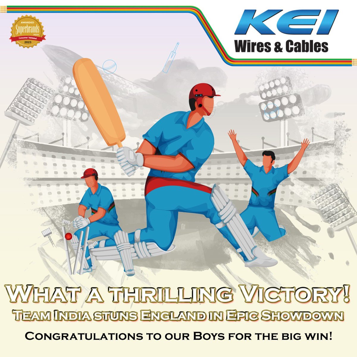 keicable's tweet photo. Our boys in blue give a stunning performance, clinching a memorable victory against England! 🏏Way to go, Team India! 🇮🇳🥳 #indvseng
@IndianCTeam
#CricketFever #LetsCheer #kei #Cheerourboysforthebiggestgame #WorldCup2023 https://t.co/0lr8QsUI7o