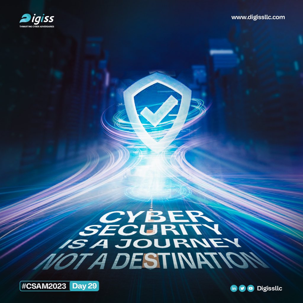 Digissllc's tweet image. Cybersecurity is an ongoing process, and there is no silver bullet that will protect you from all threats. One of the best ways to improve your cybersecurity posture is to have an extended cybersecurity team like DIGISS. 
🧵
#cybersecurityawarenessmonth #Advisoryservices  #CSAM23