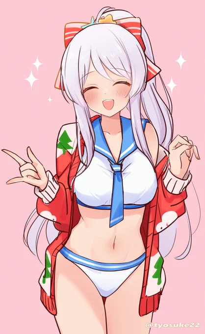 配信で描いてたセーラー水着カーディガン #イヴ・サンタクロース