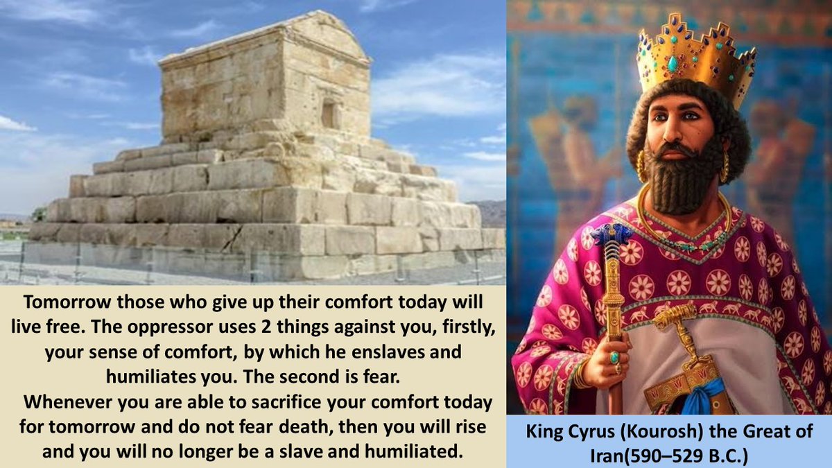 RaminReflects's tweet photo. From 2500 years ago, the Iranians believed in "Uprise, Revolution, Sacrifice" for freedom.
Now we are going to topple Mullah's regime as we did with the dictator kingdom of Pahlavi.
#IranRegimeChange #IranRevolution #FreeIran10PointPlan https://t.co/Rd2K0zgJ59