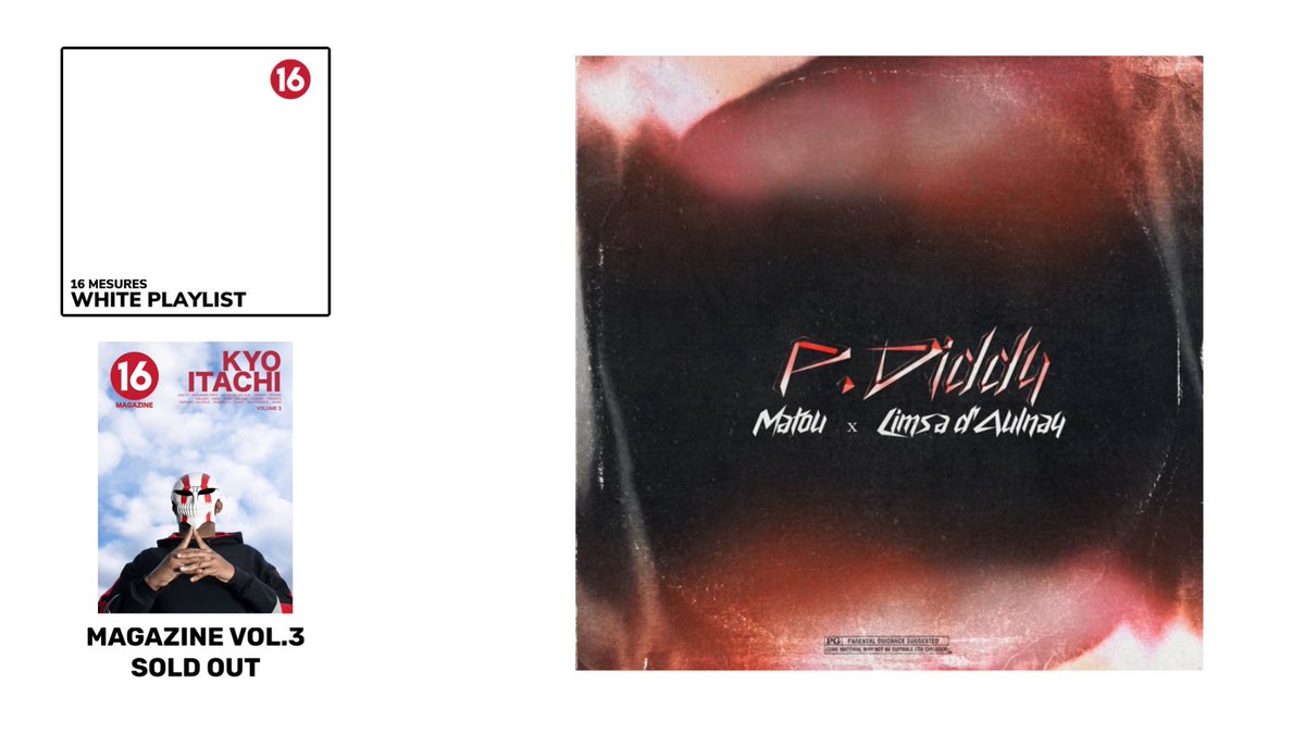 ⚪️ NOUVELLE ENTRÉE WHITE PLAYLIST

• P.DIDDY - <a href="/Matou_SUIVRE/">Matou</a> x <a href="/limsa_daulnay/">Limsa Daulnay aka Chauny Cinco</a> 

Lien playlists : bit.ly/3BmUmS7
Shop tes mags : 16mesures.com/boutique/