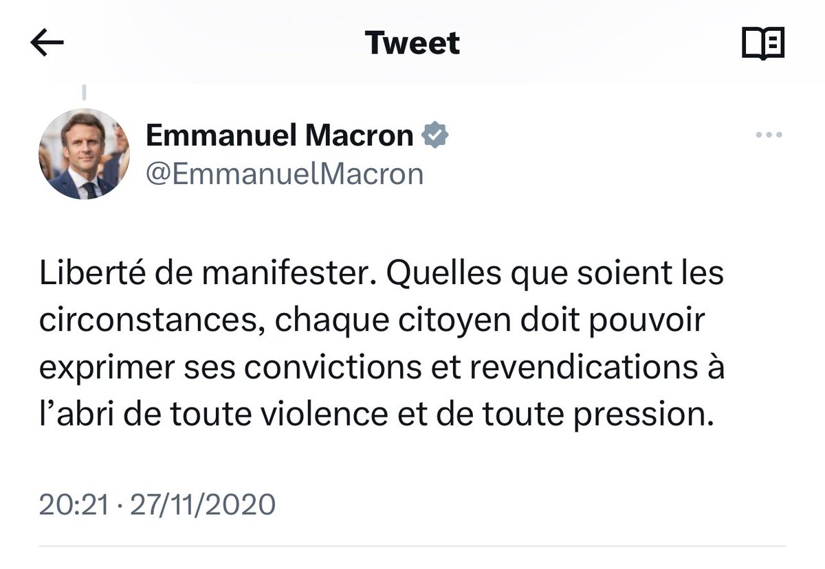 A faire suivre à tout ceux qui ont eu des amendes pour interdiction de manifester

Ils ne pouvaient l’imaginer car il ne connaissait que ce tweet de Macron

Donc … faites circuler