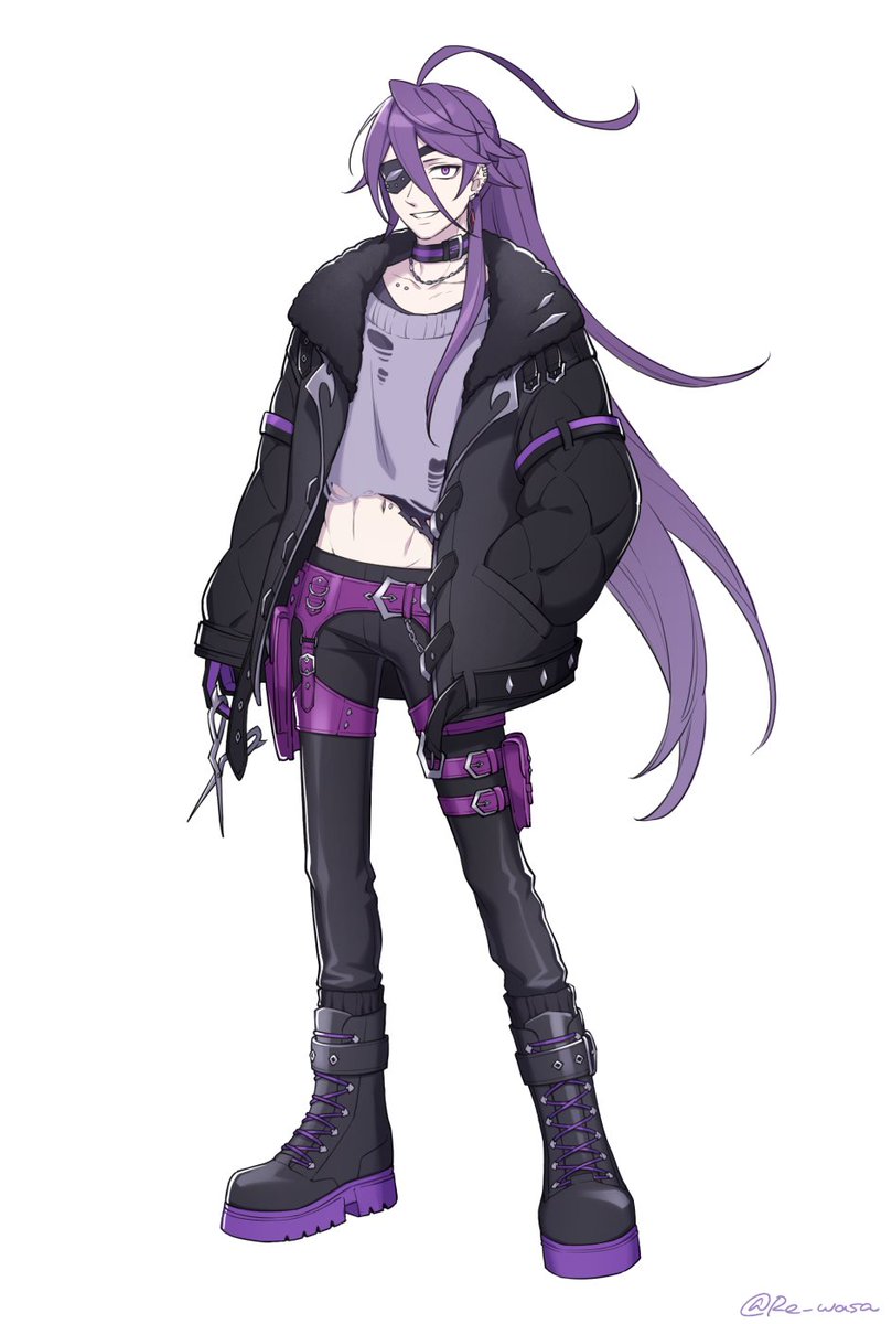 kamui gakupo 1boy male focus scissors purple hair long hair solo jacket  illustration images