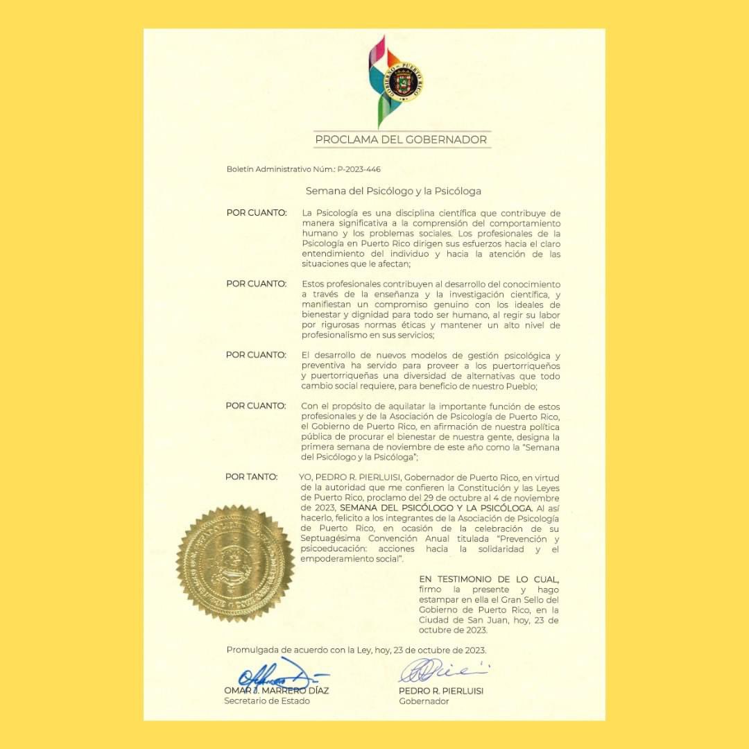 Proclama | Semana del psicólogo y la psicóloga 🧠🤍📣

¡Felicidades a los psicólogos, las psicólogas y estudiantes de la psicología en su semana!

Puedes ver y descargar el documento en pdf desde: asppr.net/single-post/pr…