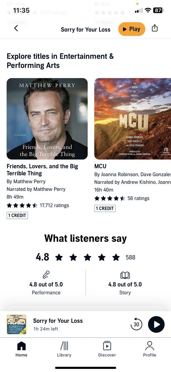 I don’t imagine <a href="/audible_com/">Audible</a>’s algorithms are this on point, but I just finished listening to <a href="/CruzKayne/">michael cruz kayne</a>’s performance and it definitely is on point. Worth listening to and sharing. Grief can be one way but it can also be another way. #mattewperry
