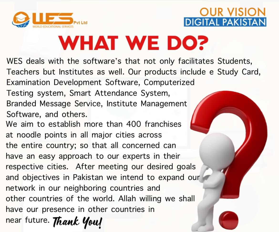 WES e study card great intiative for education in all over pakistan. Great work welldone
#WESeStudyCard
<a href="/wesedu737/">World Educational Services</a>