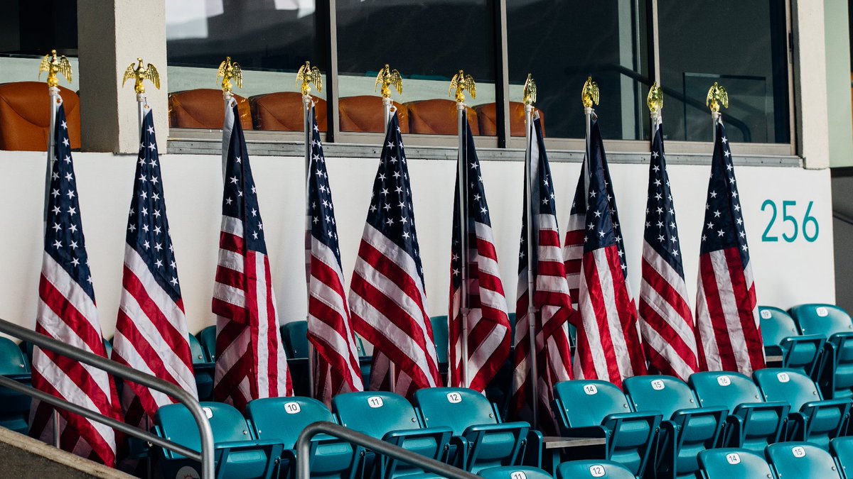MiamiDolphins's tweet photo. This afternoon at @HardRockStadium, we are flying 10 American flags to represent the 10 Americans who are currently being held hostage.
 
These hostages are among the more than 200 kidnapped during the terrorist attacks on Israel on October 7th. https://t.co/HvmNERIOoB