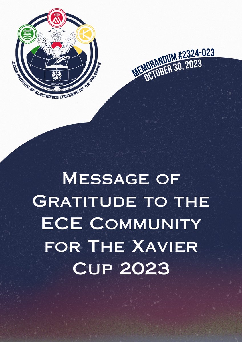 JIECEPXavier's tweet photo. [READ]

Memorandum 2324-023: Message of Gratitude to the ECE Community for The Xavier Cup 2023

JIECEP-XU Memoranda: https://t.co/oXgtiJpDL0 https://t.co/9awPxxKpET