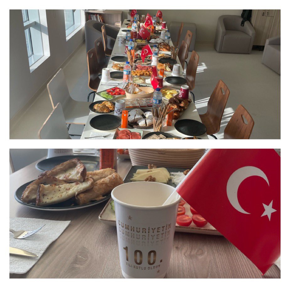 FeritKulali's tweet photo. Cumhuriyetimizin 💯. Yılını hasta yakınlarımız ile birlikte palyatif servisimizde kutladık. Nice yüzyıllara hep birlikte… #CumhuriyetBayramıKutlu #100YASINDA #29EkimCumhuriyetBayramı #cumhuriyet https://t.co/Sq97IneTaS