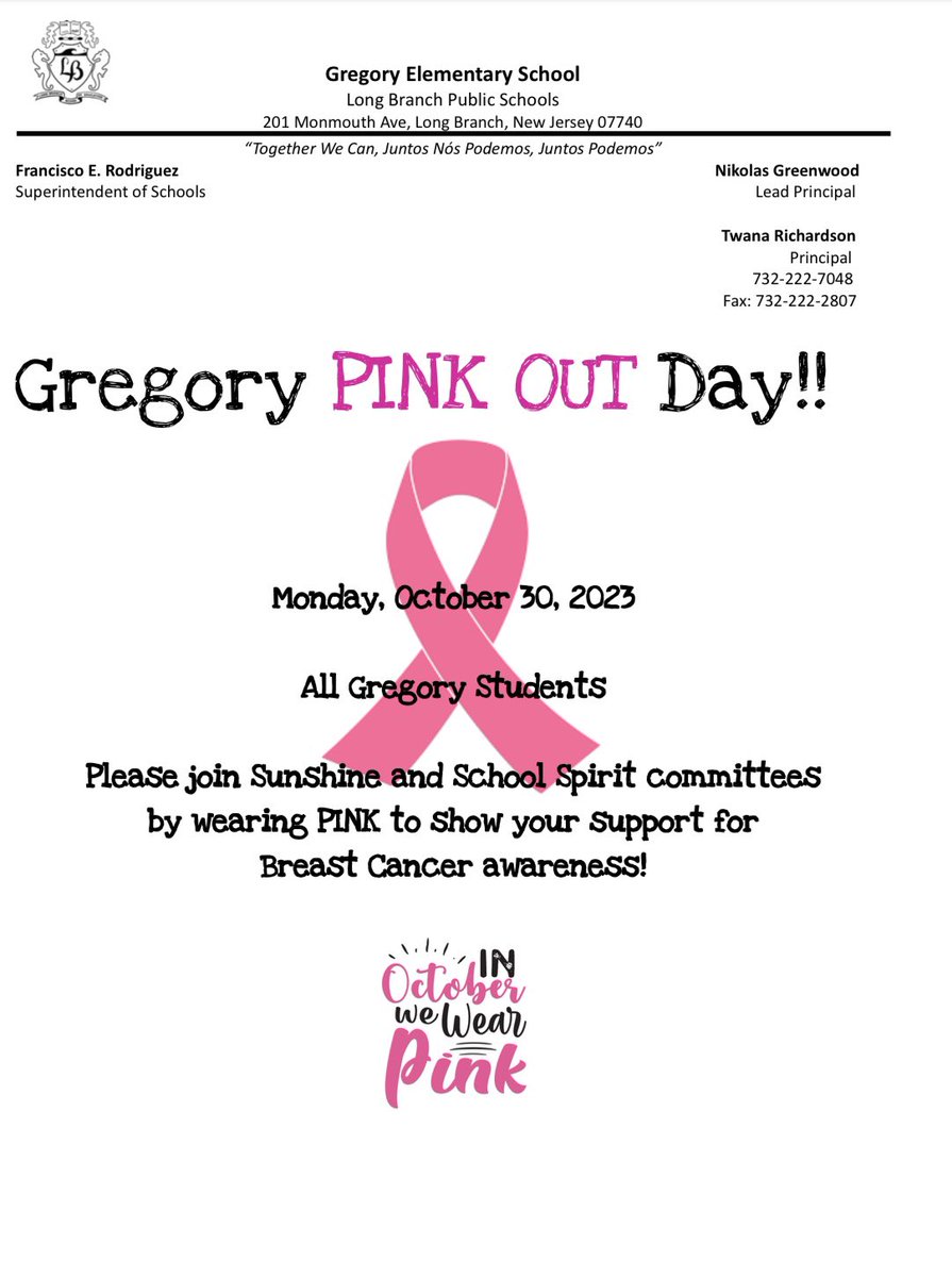 Please join us tomorrow for Gregory School PINK OUT DAY!!!! 💕💕