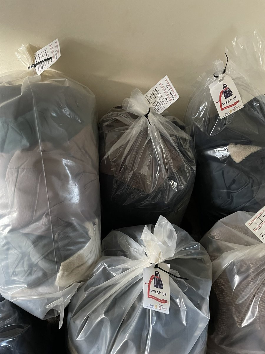 Just some of the coats we bagged up at our sorting session yesterday with our sister clubs in Swansea. Part of the WrapUp U.K. initiative.  These and the other coats will be winging their way to charities helping the homeless and vulnerable.