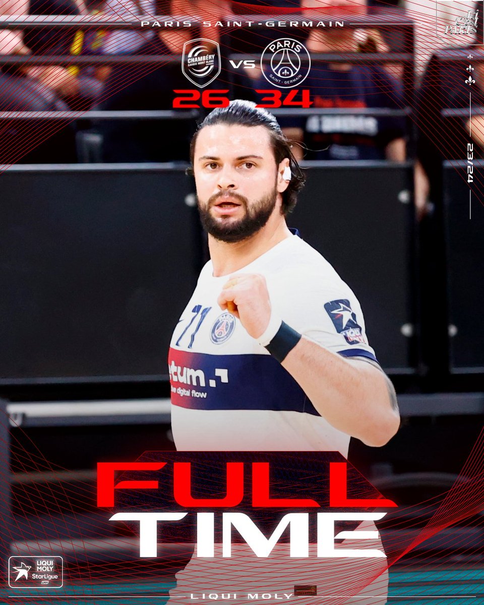 psghand's tweet photo. 60' : C'est terminé à Chambéry ! Après une prestation très sérieuse, les 🔴🔵 s'imposent avant la trêve internationale et poursuivent leur parcours sans-faute en championnat ! 

#Handball #Paris #PSG #PSGHand #Sport #LMS #Chambery #lephare #chapsg https://t.co/XyddhAl62S