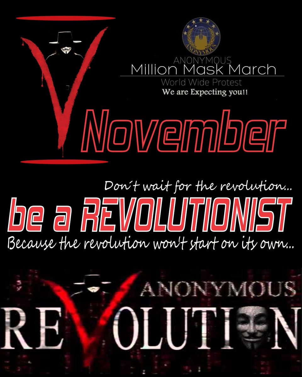 Sisters and Brothers, a little reminder for the 05. November! Only 1 week left!

#MMM2023 #Germany #MMMberlin #MillionMaskMarch #Anonymous #Anonymiss #DigitalNatives #activism #HackThePlanet #FckTheSystem #UnitedAsOne #Revolution #revolutionNow #JoinUs 

We are expecting you all!