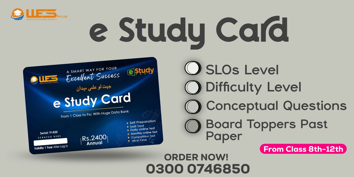 E Study card buy Now 
03000746850
#WESeStudyCard
<a href="/wesedu737/">World Educational Services</a>