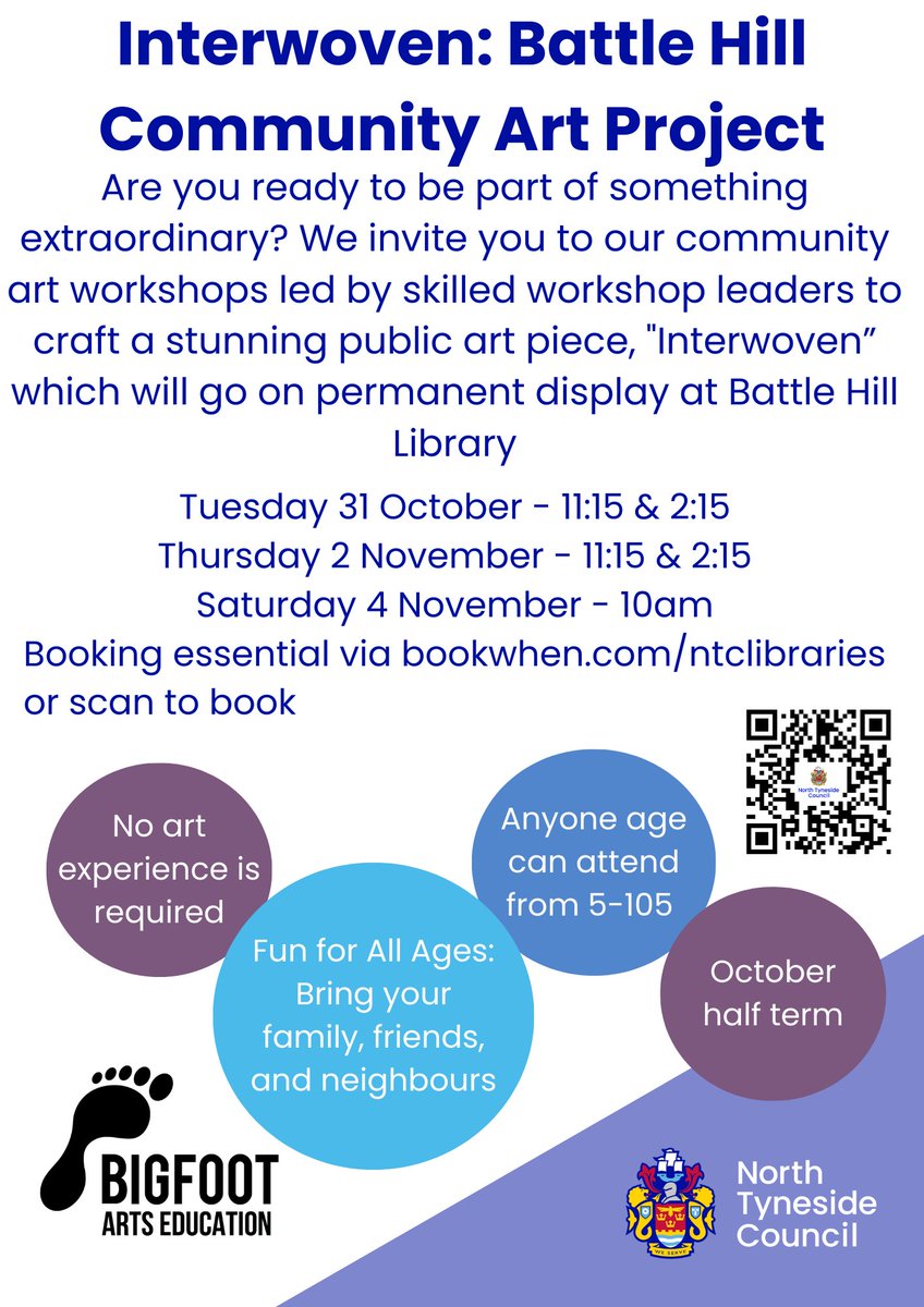 Free workshops delivered at Battle Hill Library during half term week