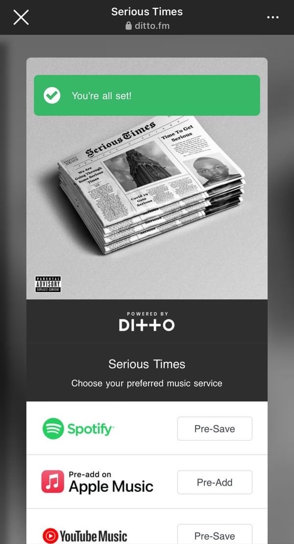SeriousXSyikes's tweet image. Everyone go and pre save my upcoming project so you don’t 
Miss it. 
Serious times out Nov 2 

ditto.fm/serious-times