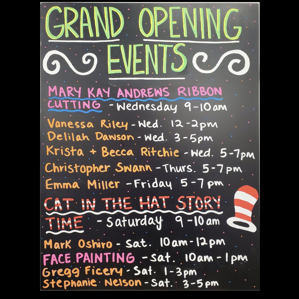 Our #GrandOpening is going to be HUGE! Join us Wednesday, November 1st starting at 9 AM for our ribbon cutting with @mkayandrews, and then we have @VanessaRiley, @delilahsdawson, and #kristaandbeccaritchie! Plus more #localauthors and fun events throughout the week!