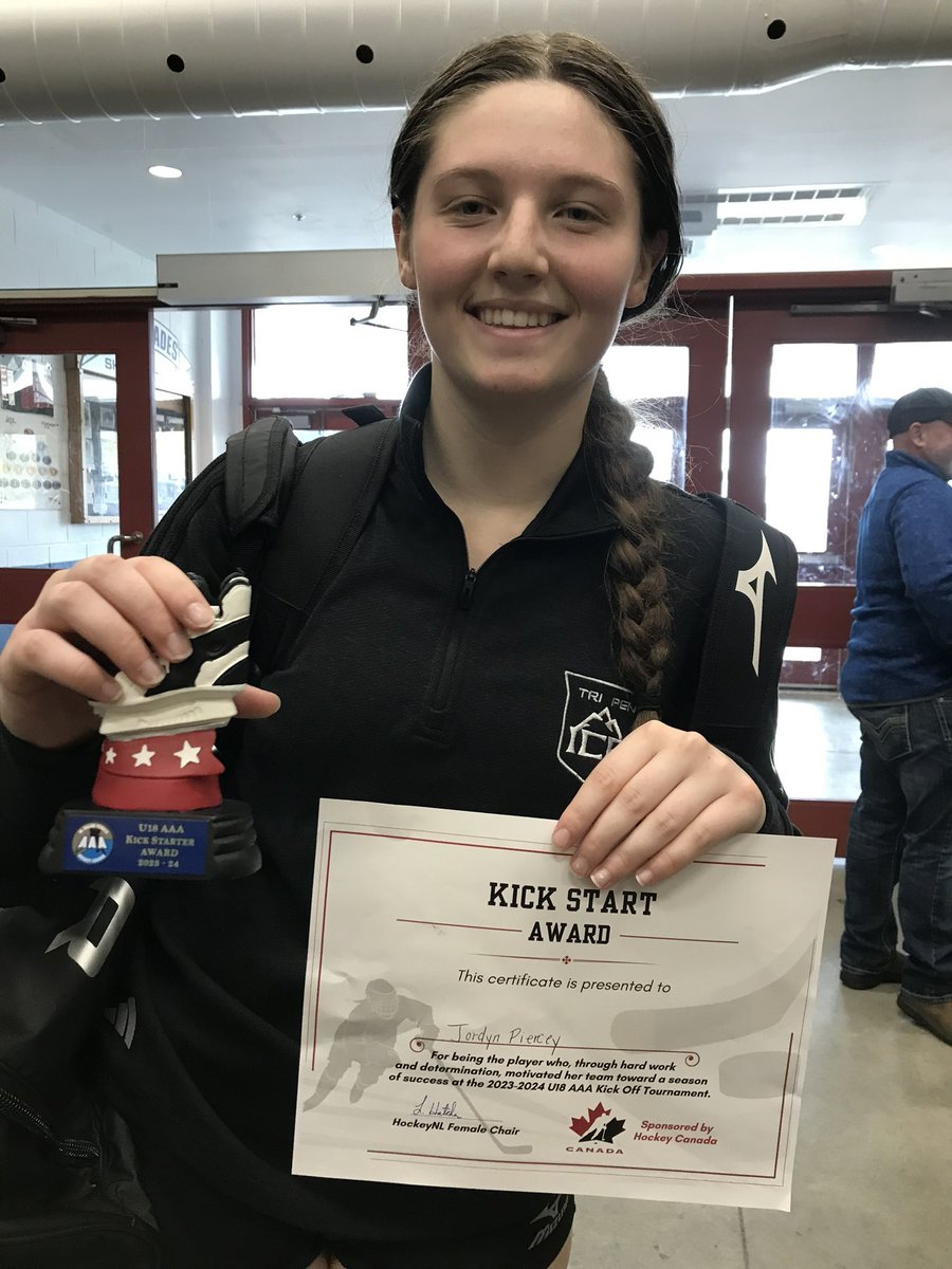 AAA_TriPen's tweet photo. Brooklyn Drover gets Player of the Game after an excellent performance in the gold medal game! Beth Edmunds named Simply the Best!  Jordyn Piercey voted by her teammates to receive the Kick Start Award! Way to go, girls!! https://t.co/V5twQAU15P
