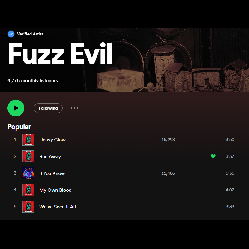 FuzzEvil's tweet photo. Thanks for all the continued support, and special thanks to everyone that has added us to your playlist.  I means a lot to us.   Head to our spotify, give us a listen, and add us to your playlist to help us reach a larger audience. 
https://t.co/pddssTVbI7 https://t.co/1EJN7BbMJz