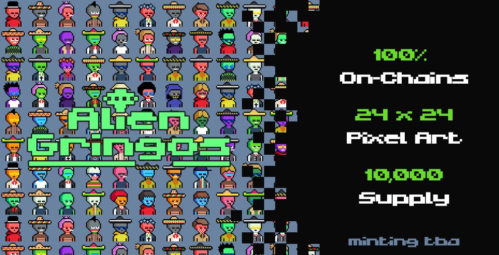 100% On-Chain, 24x24 Pixel Art Canvas, 10,000 Total Supply. Minting details soon TBA 👽

#NFT #NFTs #NFTDROPS #OnchainIsImportant
