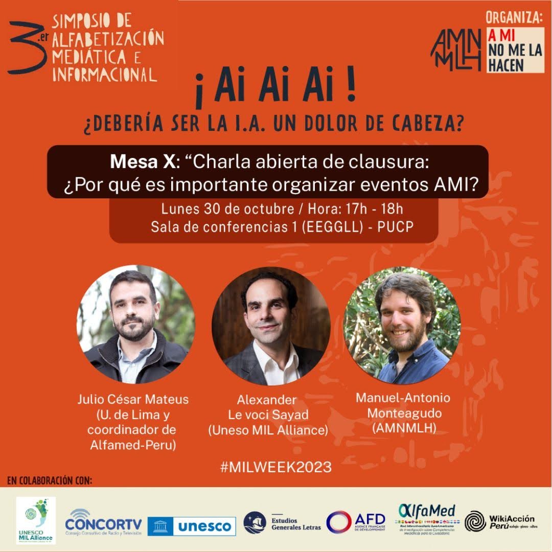 alevoci's tweet image. Para fechar a Global MIL Week, eu converso nesta segunda-feira, às 19h de Brasília, com uma das mais criativas organizações que trabalham com educação midiática na América Latina, a &quot;A Mí No Me La Hacen&quot;, do Peru. 

#educaçãomidiática
#GlobalMILWeek2023
#arttificialintelligence