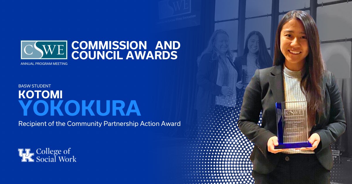 ukcosw's tweet image. Congratulations to our #CSWE23 APM award winners 🏆, current BASW student Kotomi Yokokura, and Dean @DJayMiller1!
  
📰 Here: cswe.org/events-meeting…

 #UKCSWE