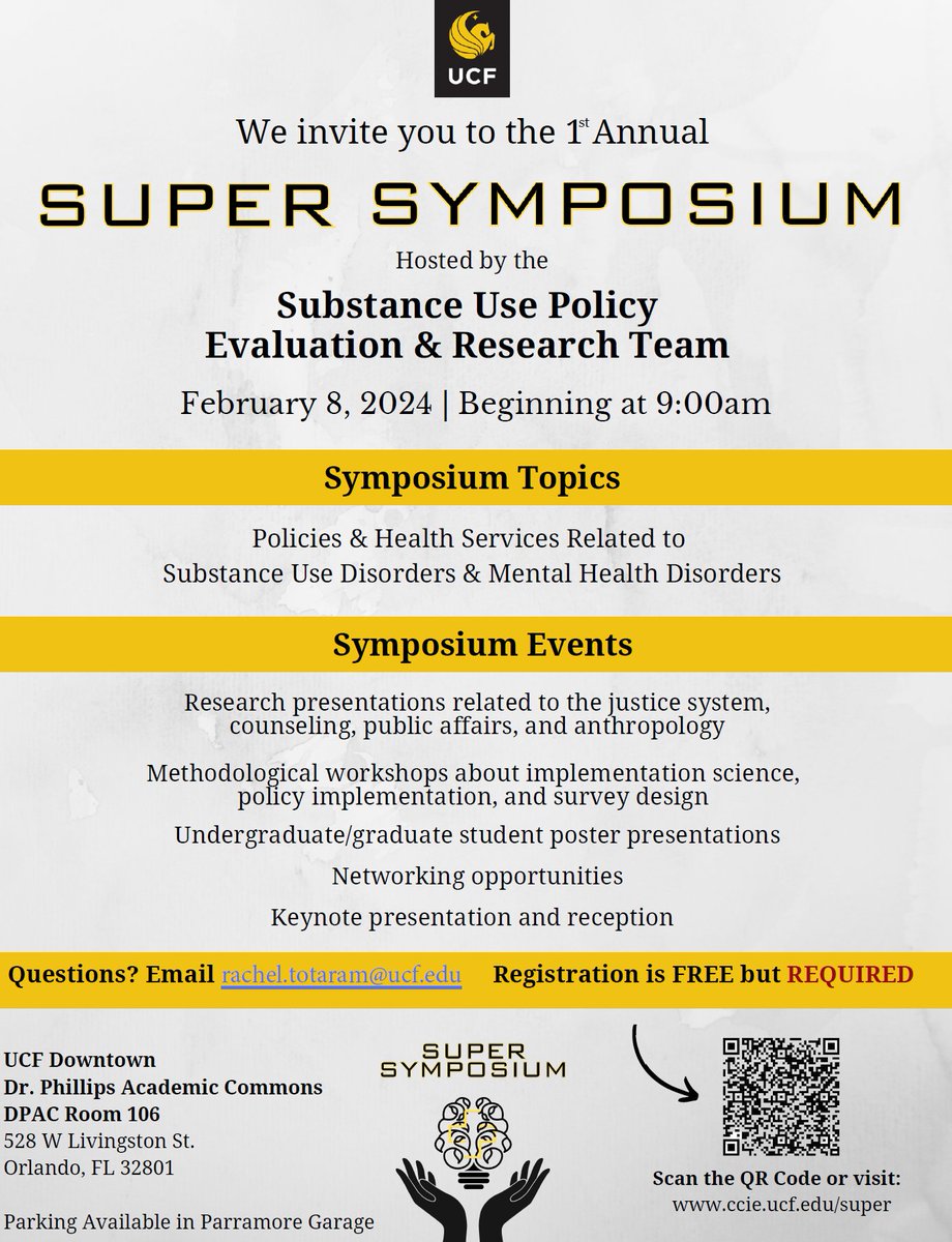 Don't forget - we're hosting our first annual Substance Use Policy Evaluation &amp; Research (SUPER) Symposium on Feb 8, 2024. Register today! →
ccie.ucf.edu/super