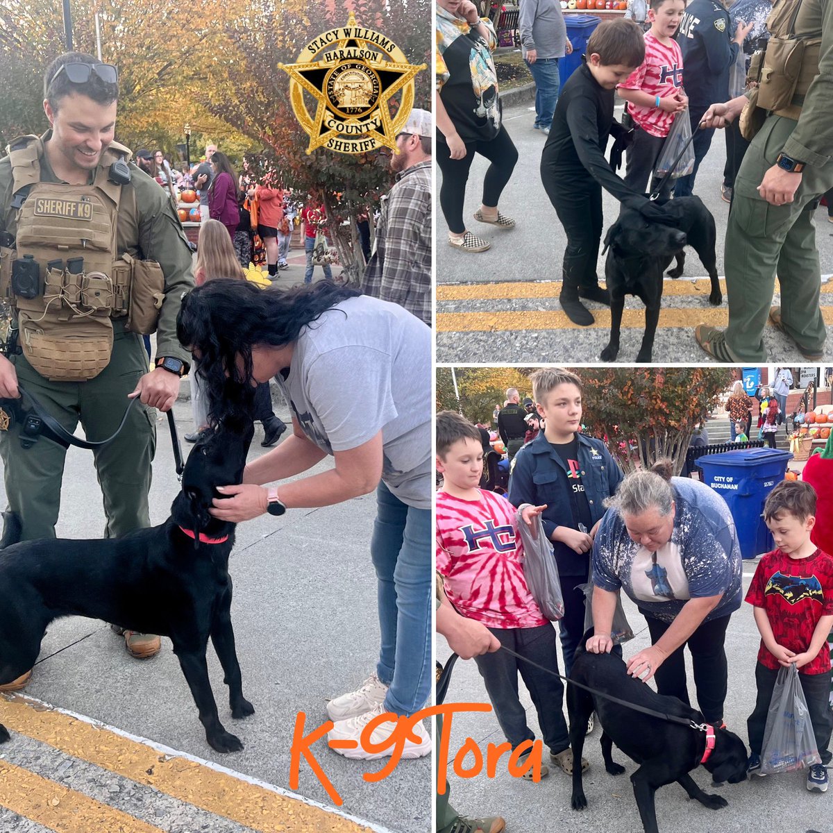 HCSO_K9Tora's tweet photo. Last week, K-9 Tora and Sgt. Kirkland made an appearance at the Great Pumpkin Caper 2023 at the square in Buchanan. K-9 Tora enjoyed the loves, the attention and the hotdogs. 😂
#K9Tora🐾💙
#K9Unit #Community #SheLovesHotdogs #SoPopular #KidsAndK9s #GreatPumpkinCaper2023 #HCSO https://t.co/WcyNPd0xoy