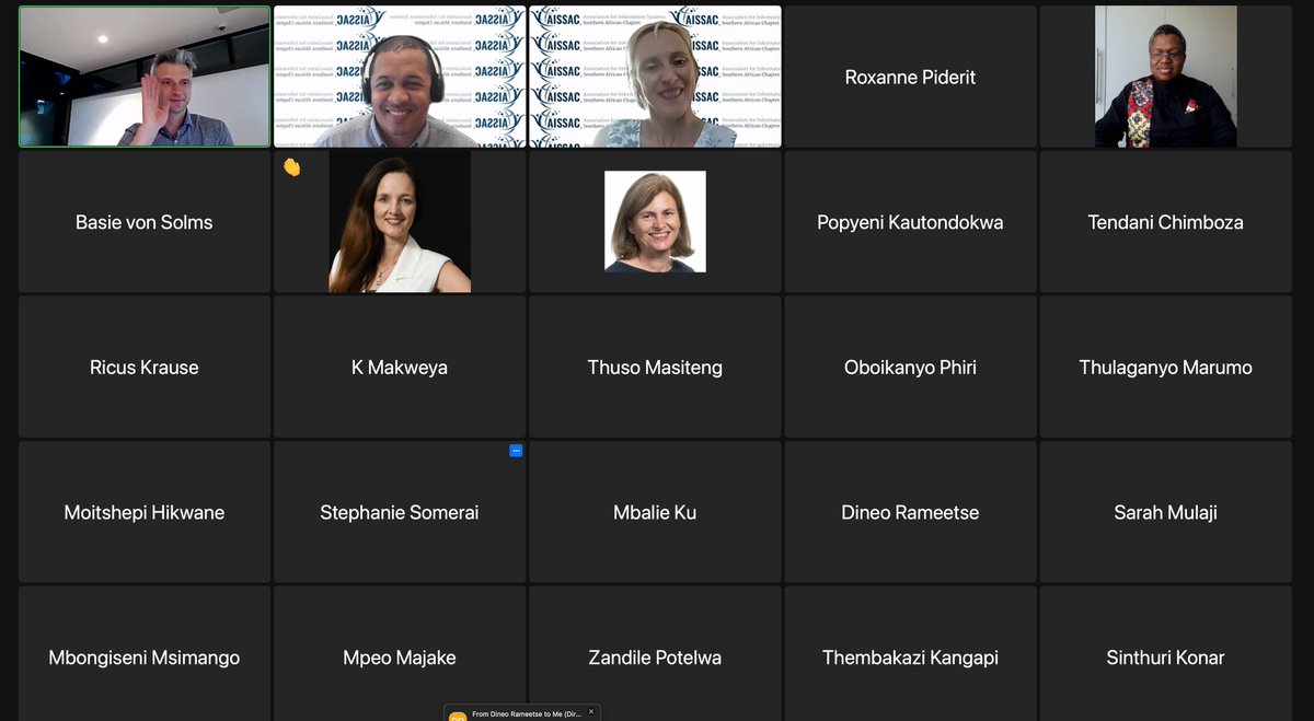AIS_SAC's tweet photo. We're thrilled to announce the success of our AISSAC Student Chapter event on the 27th October in celebrating Cyber Security Awareness Month. A heartfelt thanks to our excellent panellists - Dr Ivano Bongiovanni, A/Prof. Adele Da Veiga, Mr. Grant Hughes and Prof. Basie von Solms https://t.co/rc734BBrpZ