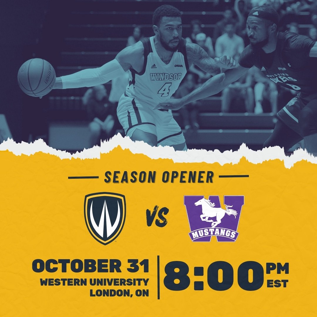 The Windsor Lancers Men's Basketball Team faces off against their rival, Western Mustangs, in the first divisional matchup of the season in London, ON. Save the date! 🏀 #lancers #lancerfamilyfirst #golancers