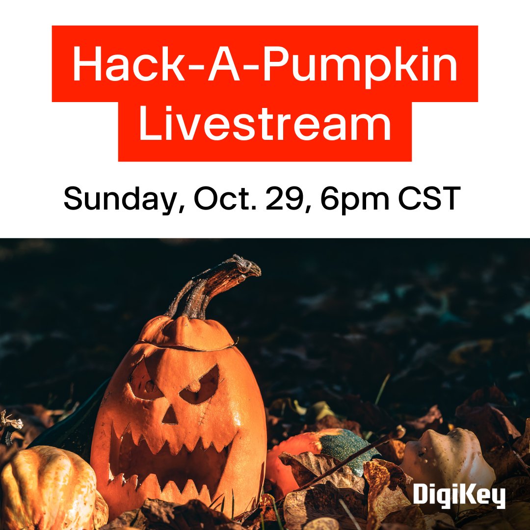 digikey's tweet photo. 🗣️Get excited! 

#HackaPumpkin is less than an hour away! 🎃

Join us LIVE with @RobotMakerGirl &amp; @Odd_Jayy! 🤩

 #livestreaming 👉👉 https://t.co/U29upRh4B8 https://t.co/curyYQyYim