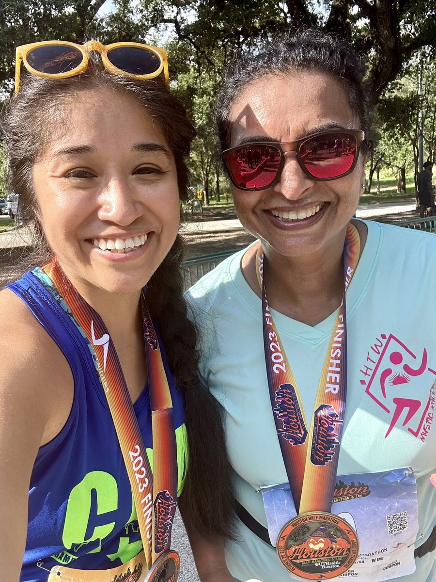 Just a couple math coaches that run! The race was hot, humid, and hilly, but so much fun! #AldineConnected