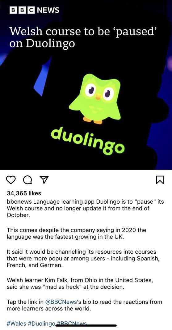 TCShopland's tweet photo. @duolingoUK if this be true it’s really bad form. I assume I can expect a refund on the money I’ve spent then? 
#welshlanguage #cymraeg #Duolingo https://t.co/YF0hqSPIQs