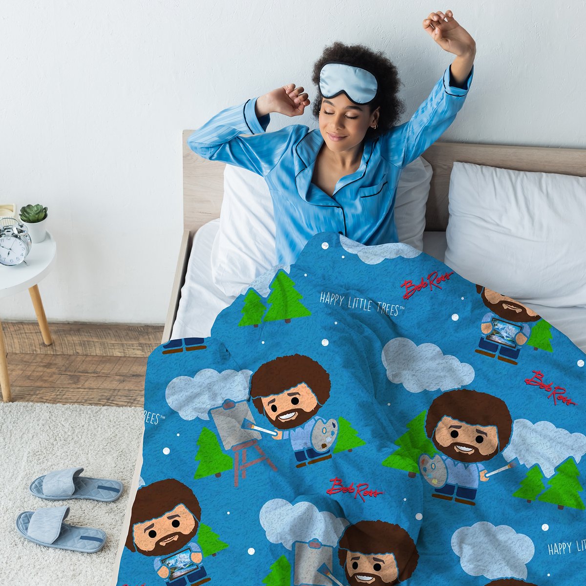yoursleepsquad's tweet photo. Happy birthday to the one and only Bob Ross! 🎨🌲🎂

@bobross_thejoyofpainting #bobross #bobrossart #thejoyofpainting  #blanket #yoursleepsquad https://t.co/nDQeBpctBS