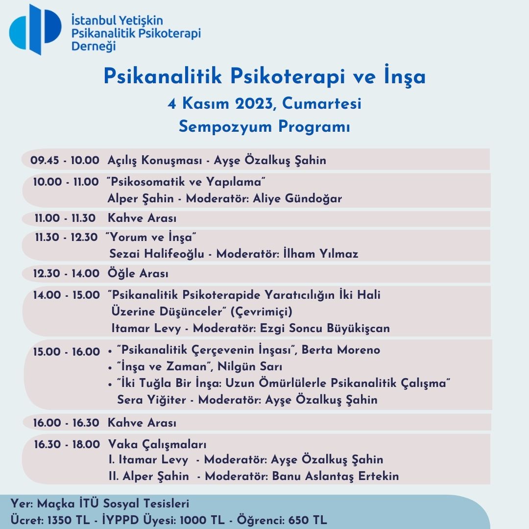 #psikanalitikpsikoterapisempozyumu #psikanalitikpsikoterapi #psikanaliz #psikanalizetkinlikleri #psikanalitikpsikoterapiveinşa #efpp #iyppd #istanbulyetişkinpsikanalitikpsikoterapiderneği