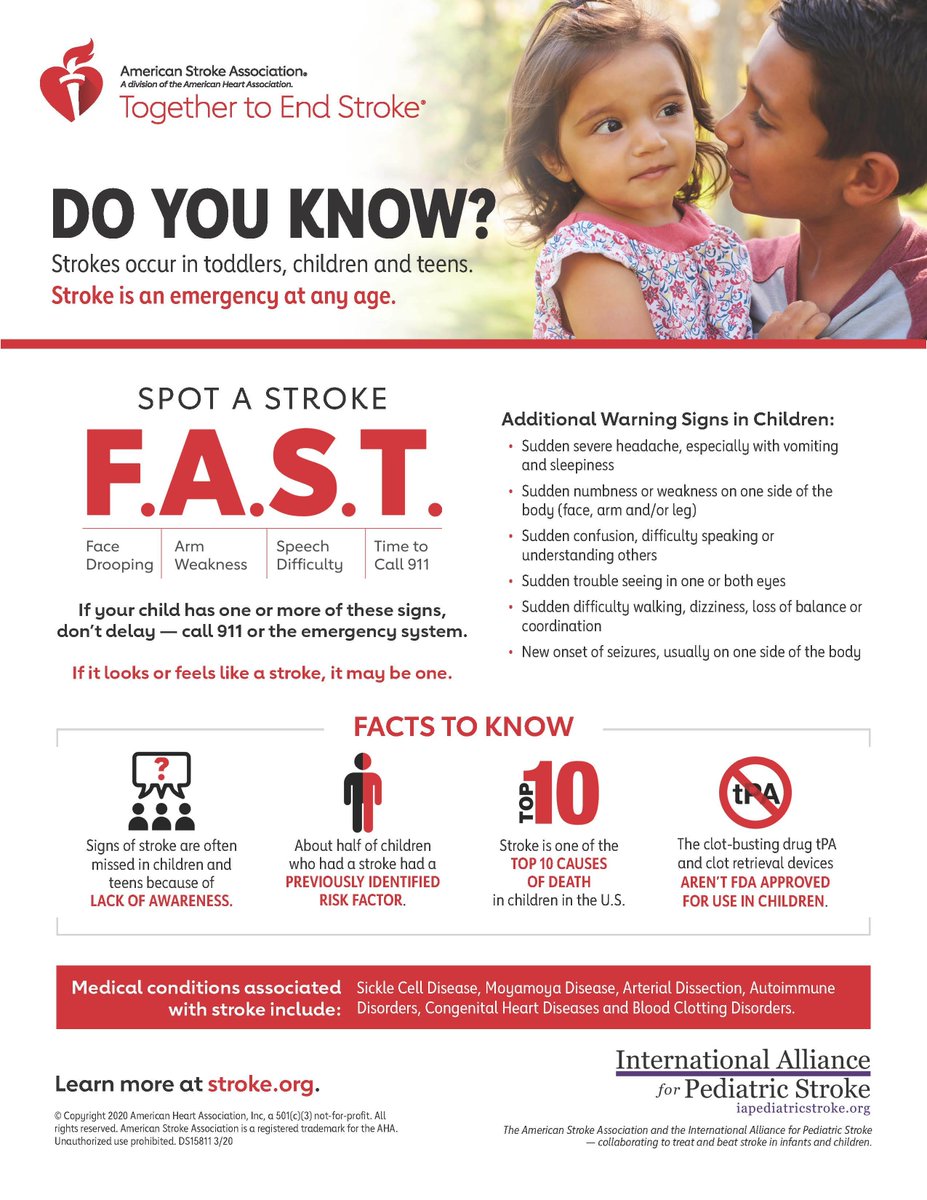 Today is #WorldStrokeDay &amp; we want to remind everyone that a #stroke can strike at any age. Share our #Infant and #Childhood stroke fact sheets learn to the signs &amp; raise awareness! iapediatricstroke.org/wp-content/upl… and iapediatricstroke.org/wp-content/upl…