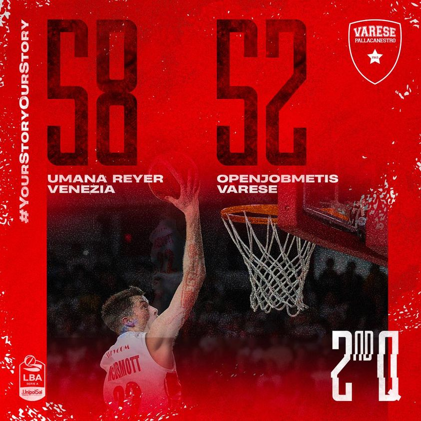 PallVarese's tweet photo. Halftime al Taliercio. I padroni di casa comandano di 6⃣ punti
📊 13 pts per #Moretti, 12 per #Hanlan
#VenVar #NoiSiamoVarese #YourStoryOurStory https://t.co/5PZNk5TitX
