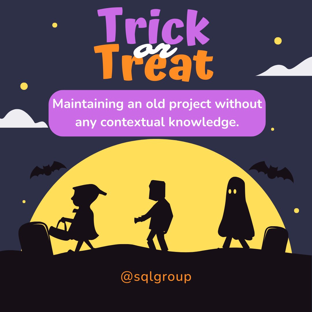 SQL TRICK OR TREAT
this one sucks
#sql #sqlserver #sqlserverhalloween #sqlhalloween #sqlmemes #sqljokes #programming #programmer #microsoftsql